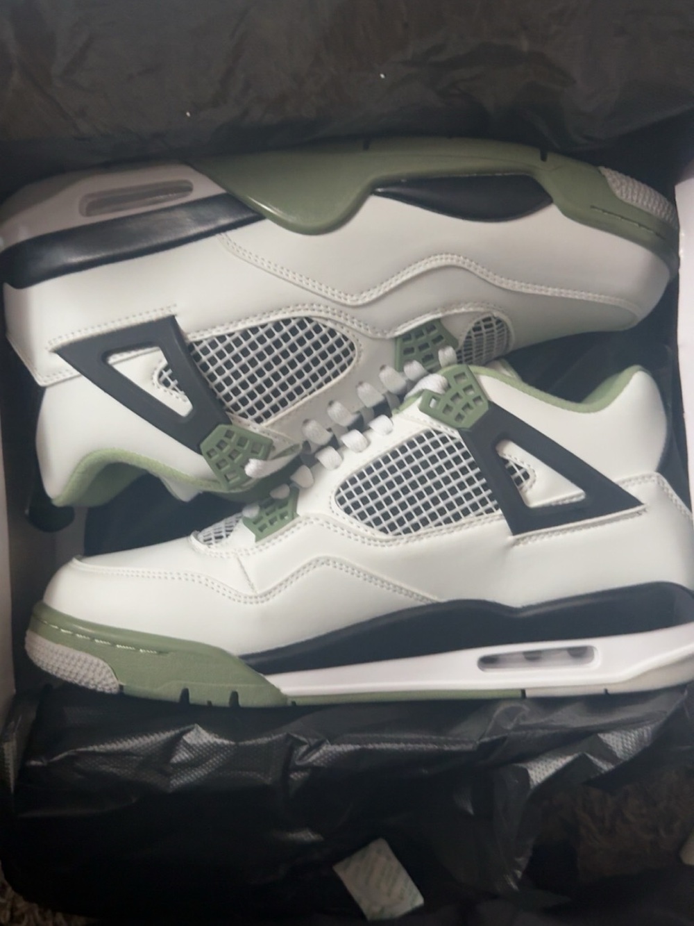 Jordan Men’s White and Olive Green Retro Sneakers